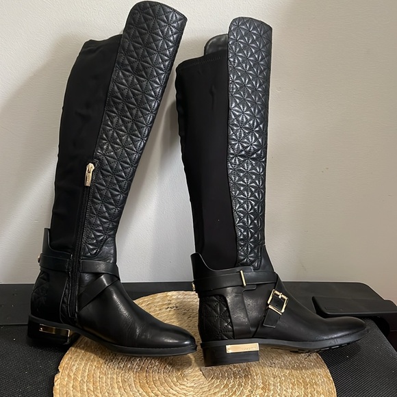 Vince Camuto Leather Equestrian Gold Hardware Detailing Knee High Boots Size 6 - Picture 2 of 15